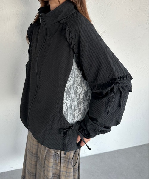 1回着 coel コエル レース切り替えブルゾン38定価36,300円ドラマ着用 CLEL】Jacquard Lace MA-1 Blouson / ジャガードレースMA-1