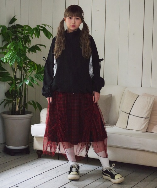 kutir（クティール） ブルゾン アウター レース切り替えチェックフリル