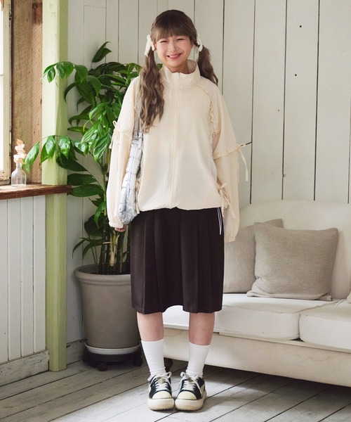 ELFSACK アウター パーカー ブルゾン リボン レース 切り替え ELFSACK アウター パーカー ブルゾン リボン レース 切り替え