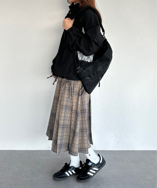 kutir ブルゾン アウター レース切り替えチェックフリルリボン