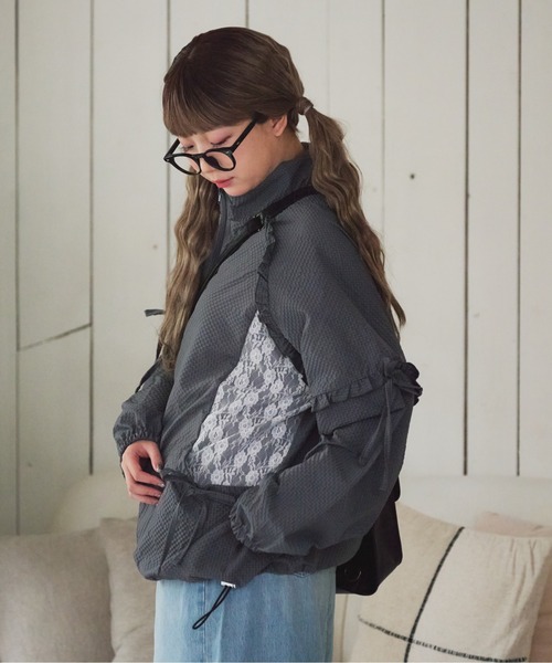 1回着 coel コエル レース切り替えブルゾン38定価36,300円ドラマ着用 CLEL】Jacquard Lace MA-1 Blouson / ジャガードレースMA-1