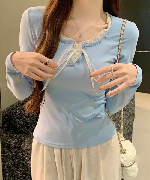 tシャツ レイヤードリボンカットTOP レディース 楽天市場】とり刺繍レイヤードTシャツ レディース トップス 5分