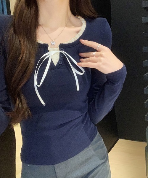 tシャツ レイヤードリボンカットTOP レディース 楽天市場】とり刺繍レイヤードTシャツ レディース トップス 5分