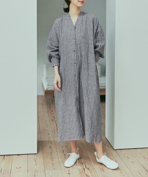 週末限定価格　新品タグ付き　DOORS ラミーリネンストライプワンピース 4190137_base.jpg