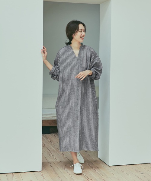 URBAN RESEARCH DOORS ワンピース ラミーリネンストライプワンピース