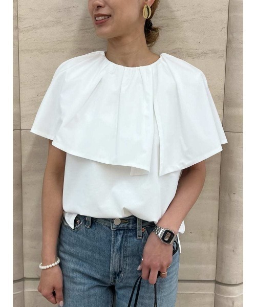 tシャツ M0279 布帛コンビスラブ麻フレアーロングプルオーバー レディース ボリュームスリーブ布帛切替プルオーバー M 【メール便対応可