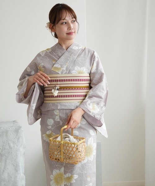 utatane 浴衣 浴衣3点セット グレーに鉄線の花 レディース : ZOZOTOWN