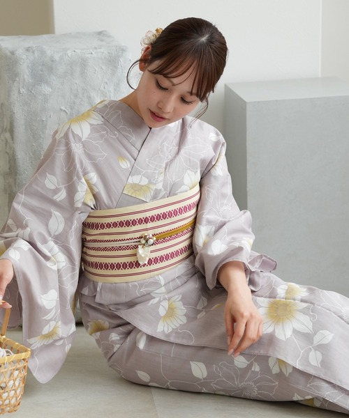 utatane 浴衣 浴衣3点セット グレーに鉄線の花 レディース : ZOZOTOWN