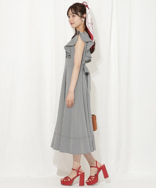 ルーニィ　リップルボリュームスリーブワンピース　　リボン　23ss　美品　L相当 WILLSELECTION ワンピース バックリボンラッフルスリーブ