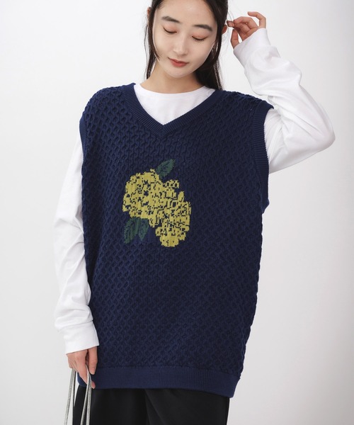 FREE MAX ベスト ジレ FREE MAX Flower Design Knit Vest 花柄 ニット