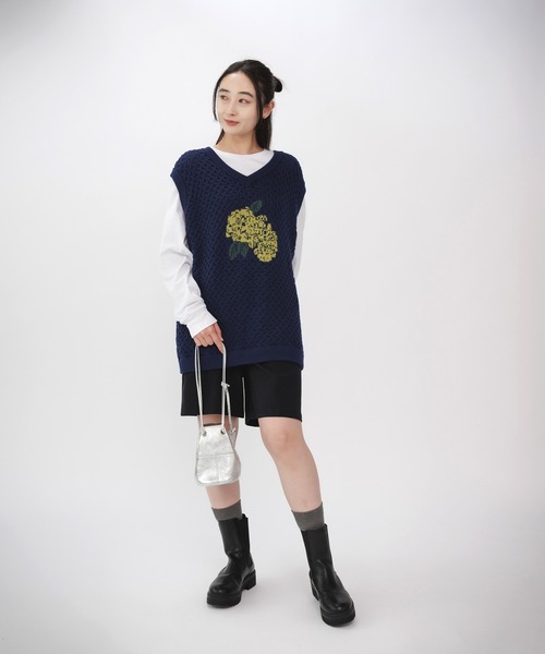 FREE MAX ベスト ジレ FREE MAX Flower Design Knit Vest 花柄 ニット