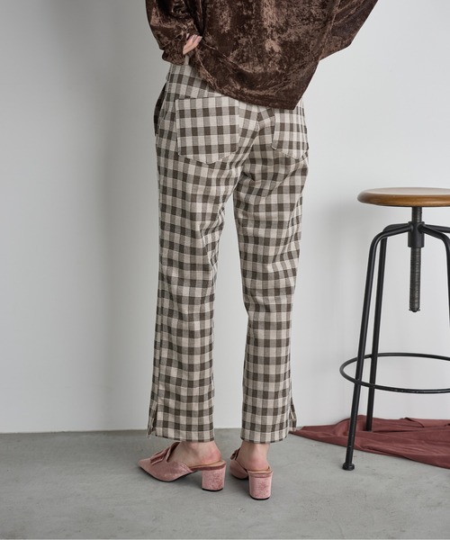 THE Yon パンツ チェッククロップドパンツ レディース