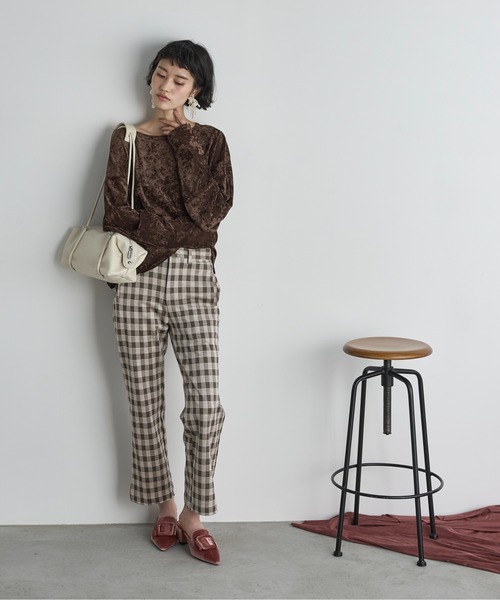 THE Yon パンツ チェッククロップドパンツ レディース