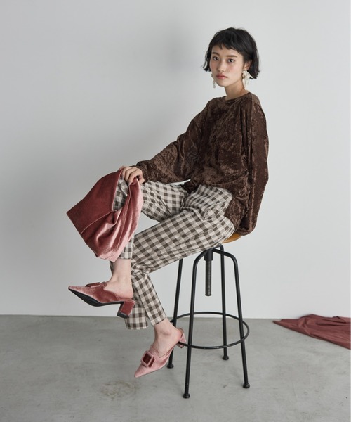 THE Yon パンツ チェッククロップドパンツ レディース