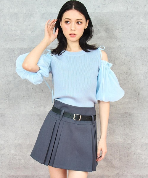 ANAP（アナップ） tシャツ オープン ショルダー パフスリーブ シフォン
