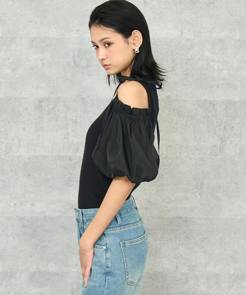ANAP（アナップ） tシャツ 半袖 オープン ショルダー パフスリーブ