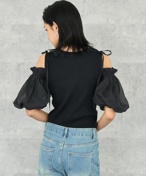 ANAP（アナップ） tシャツ 半袖 オープン ショルダー パフスリーブ 