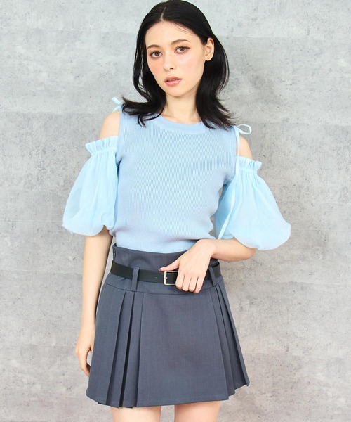 ANAP（アナップ） tシャツ オープン ショルダー パフスリーブ シフォン