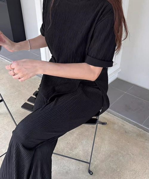 FAVORITO セットアップ 半袖トップス+ワイドパンツセットアップ