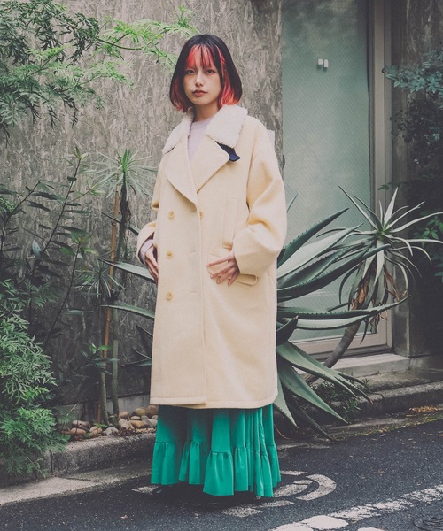 コート アウター YELW ANGORA MELTON P-COAT レディース メンズの画像