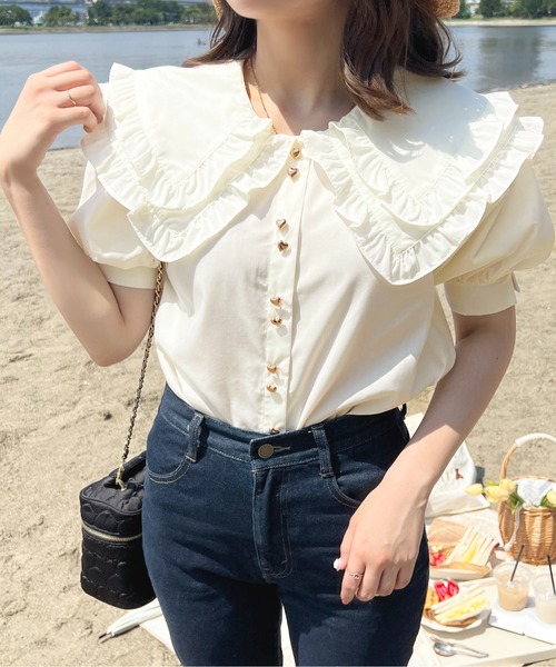 「apres jour」 半袖ブラウス X-LARGE ネイビー レディース_画像2