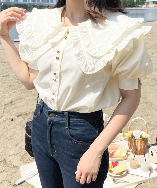 「apres jour」 半袖ブラウス X-LARGE ネイビー レディース_画像3