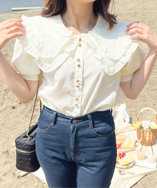 「apres jour」 半袖ブラウス X-LARGE ネイビー レディース_画像4