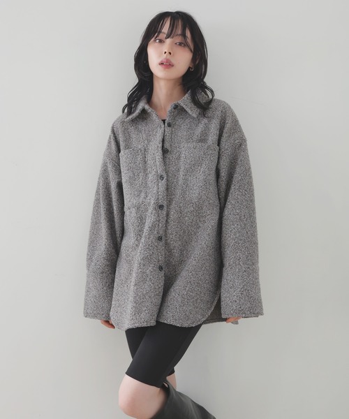 ルーニィー lounie スタンドカラー オーバーサイズ シャツブルゾン M 黒 ルーニィー lounie スタンドカラー オーバーサイズ シャツブルゾン M