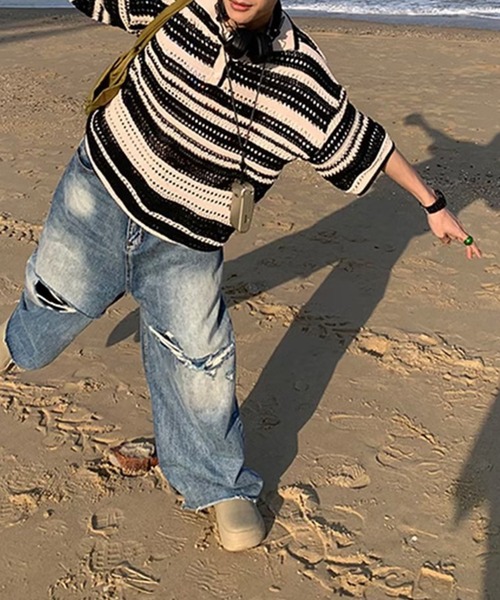 「aimoha」 半袖ニット - ブラック メンズ_画像5