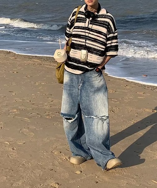 「aimoha」 半袖ニット - ブラック メンズ_画像8