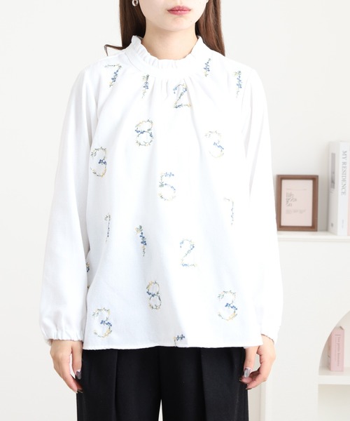 Quelle Chance（ケルシャンス） ブラウス シャツ 数字花刺繍フリル