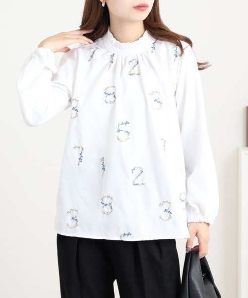 Quelle Chance（ケルシャンス） ブラウス シャツ 数字花刺繍フリル