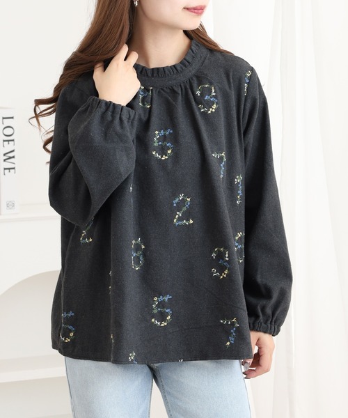 Quelle Chance（ケルシャンス） ブラウス シャツ 数字花刺繍フリル