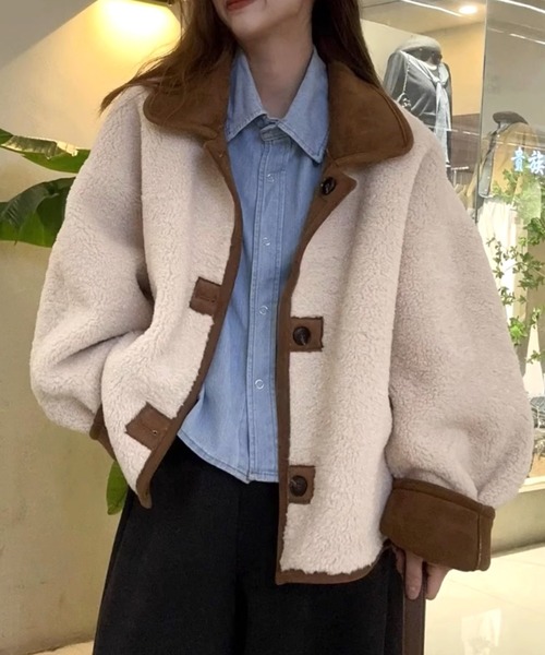 ジャケット・アウター ollun boa suede combination coat mocha 今日の20:00〜販売開始の boa suede combination coat