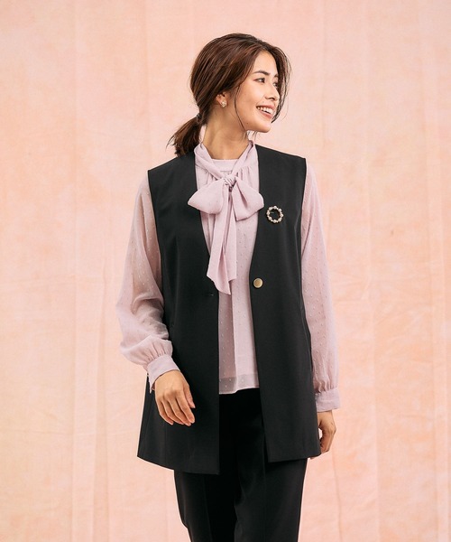 【極美品】ジャケットに合う大人の2wayボウタイブラウス グレースコンチネンタル GLOBAL WORK（グローバルワーク） ブラウス シャツ 入園式 ドビー2WAY
