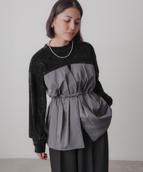 Floran tシャツ ビスチェドッキングペプラムベロアトップス レディース