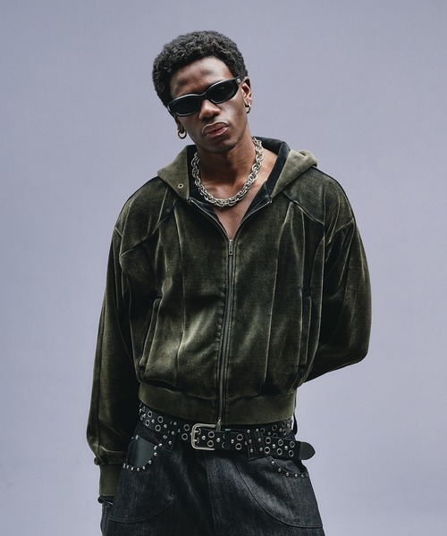 ANDER HUNK パーカー Velours Short Zip-up Parker / ベロアショート