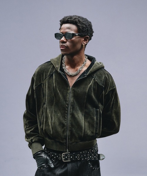 ANDER HUNK パーカー Velours Short Zip-up Parker / ベロアショート