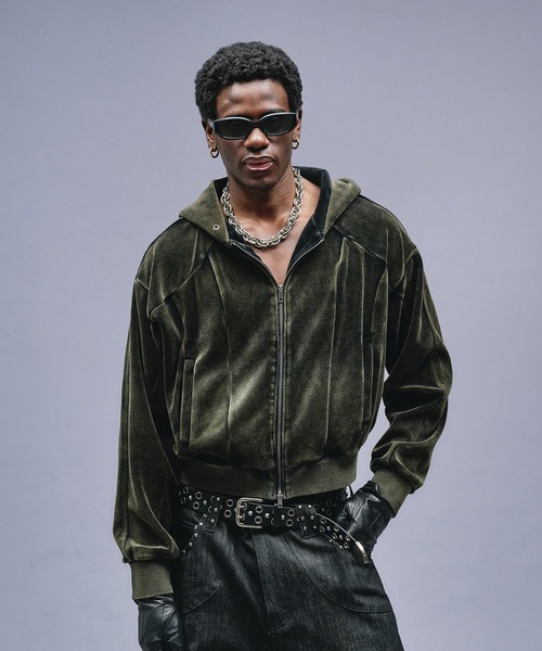 ANDER HUNK パーカー Velours Short Zip-up Parker / ベロアショート