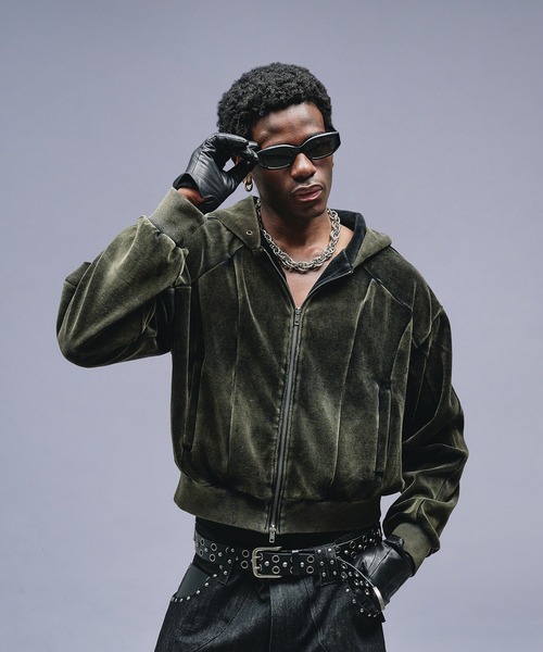 ANDER HUNK パーカー Velours Short Zip-up Parker / ベロアショート