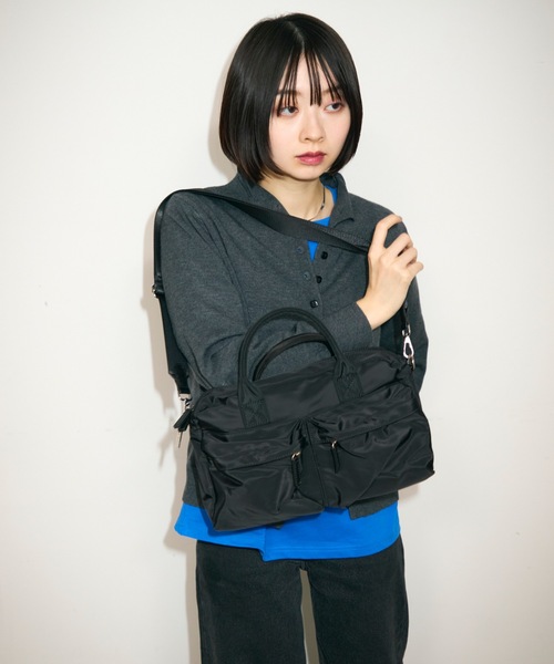 フェラガモ ボストンバッグ 2way ナイロン レザー ブラック ロゴプレート TONER ボストンバッグ 2WAYナイロンダブルポケットボストンバッグ/ロゴ