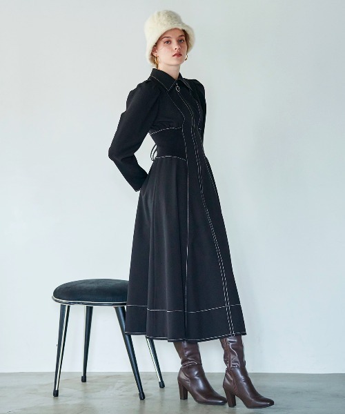 「AND COUTURE」 長袖ワンピース MEDIUM ブラック レディース_画像3