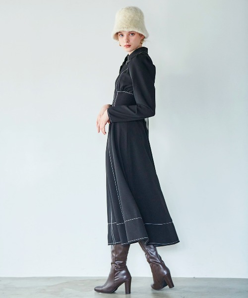 「AND COUTURE」 長袖ワンピース MEDIUM ブラック レディース_画像4