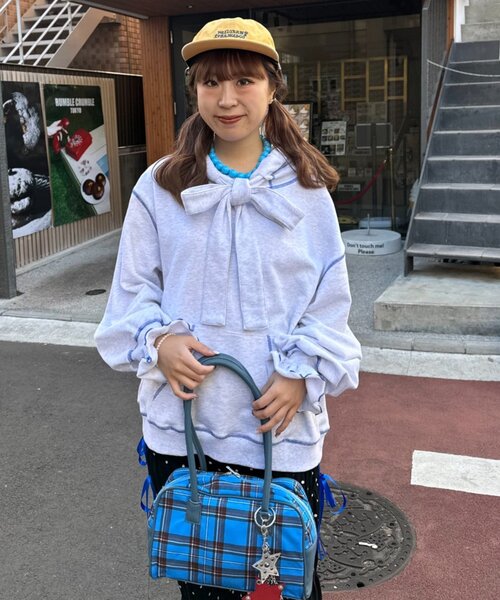 【新品】ハローサンフランシスコ リボン付き チェックブルゾン サックスブルー Ciaopanic】【aya】HSリボン付きチェックブルゾン | OUTLET