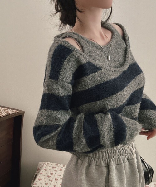 「LADY LIKE」 長袖ニット M グレー レディース_画像6