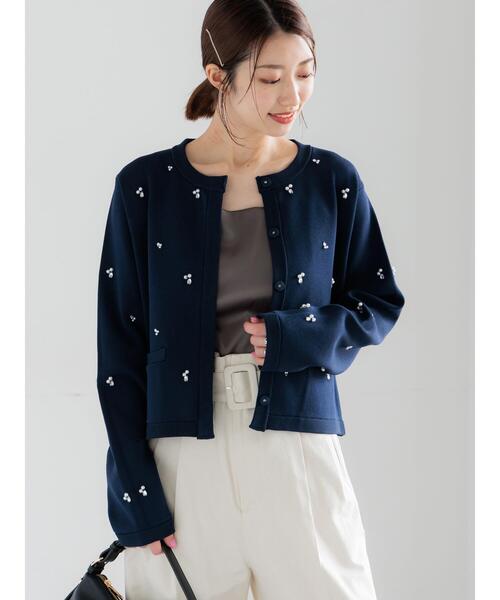 【試着のみ未使用】COTTO♡ ビジューたっぷりニットジャケット♡カーディガン Te chichi（テチチ） カーディガン パールビジューニットライト