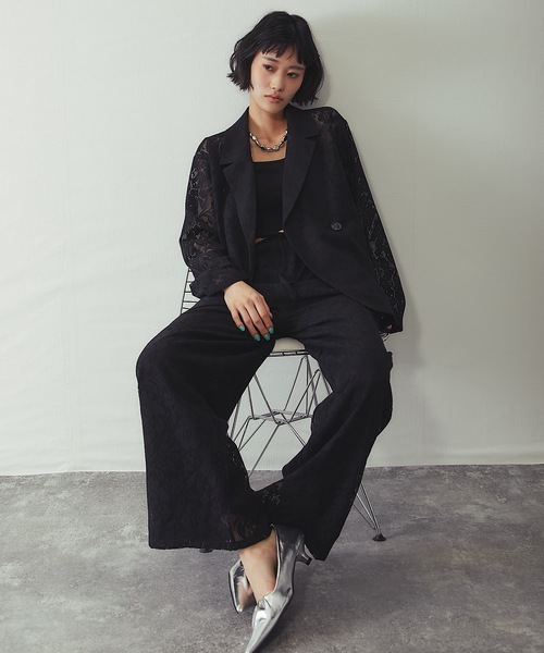 ジャケット テーラードジャケット 「セットアップ対応」花柄レース