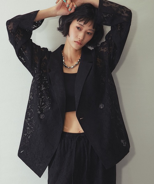 ジャケット テーラードジャケット 「セットアップ対応」花柄レース