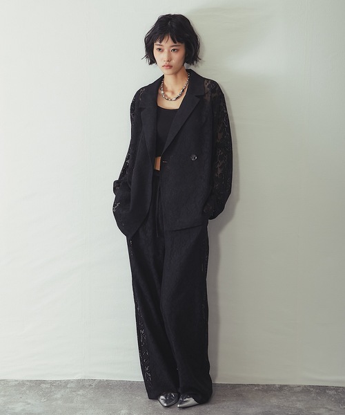 ジャケット テーラードジャケット 「セットアップ対応」花柄レース