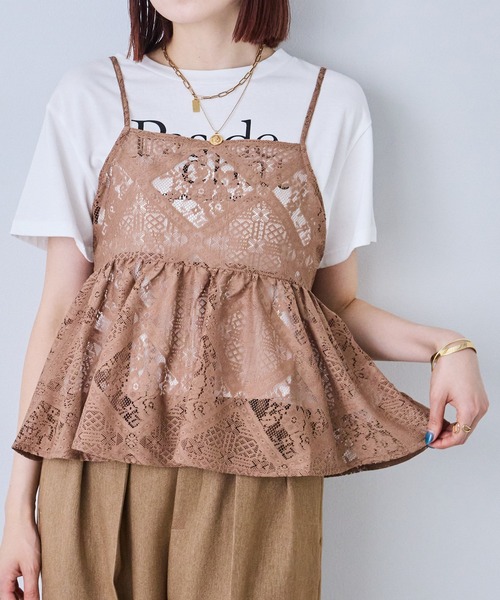 大人気完売品✨アメリ レースビスチェ キャミ アイボリー 25SS each alchemist キャミソール ブロックレース レースアップビスチェ